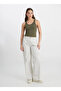 High Waist Wide Fit Ecru Women's Pants Lcap002104-Cargo Non Denim Pants