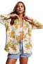 Women's Yellow Floral Linen Oversize Shirt with Buttons