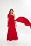 Red Flexible Fabric One Shoulder Side Train Detailed Fish Cut Evening Dress and Graduation Dress 582108 684 - 3
