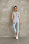 Zero Sleeve Navy Blue Striped Cotton Linen Women's Shirt - 3