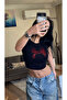 Belt Length Ribbon Red Stone Printed Crop - 3