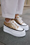 Vardy Women's Gold Sequin Lace up Wedge Sole Sneaker - 8