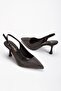 Women's Stone Embroidered Thin Heeled Evening Shoes and Bag Set Black - 7