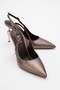 Chi̇ca Bronze Patterned Open Back Pointed Toe Women's Heeled Shoes