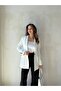 White Double Breasted Collar Buttoned Blazer Jacket