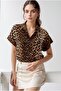 Women's Leopard Print Bat Short Sleeve Shirt - 5