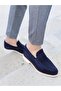 Men's Navy Blue Genuine Suede Loafers - 3