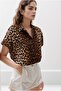 Women's Leopard Print Bat Short Sleeve Shirt - 2