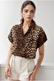 Women's Leopard Print Bat Short Sleeve Shirt - 4