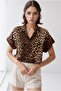 Women's Leopard Print Bat Short Sleeve Shirt - 3