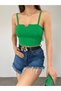 Women's Green Scuba Crep Fabric Mini Crop - 2