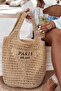 Double Thick Strap Paris Milano Lined Summer Vacation Beach Large Size Straw Bag with Zippered Inner Pocket