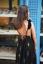 Black V-Neck Strap Ruffle Embroidered Dress - 4