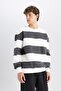 سويت شيرت مخطط برقبة دائرية من Anthracite Boxy Fit A9066AX24AU - 7