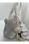 Women's Hand and Shoulder Bag with Lock Cover Zipper Teddy Bear Accessory - 2