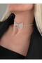 Bow Tie Model Rhinestone Choker Chocker Model Silver Color Necklace - 3