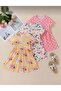 3 Pieces Girl's Printed Short Sleeve Dress