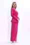 Zero Neckline Buttoned Jacket & Long Straight Tight Skirt - Fuchsia - 1064553 - 2