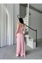 Powder Stone Strap Waist Detailed Satin Evening Dress - 6