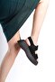 Black Suede High Sole Double Velcro Two Stripes Summer Women's Wedge Heeled Sandals - 3