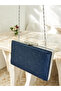 Navy Blue Color, Fully Stone-Encrusted Metal Handle Women's Evening Dress Bag in Two Styles - 5