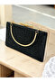 Black Color Women's Evening Dress Bag with Metal Handle, Fully Stoned in Two Styles - 7