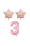 Renaissance Pink Color Number and Happy Birthday Written Star Foil Balloon Set Age 3