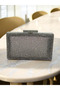 Stone-Embellished Platinum Color Women's Evening Dress Bag, Fully Stone-Embellished in Two Styles - 3