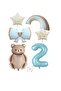 Blue Color Rainbow Star and Caramel Teddy Bear Foil Balloon Set 2 Years Old