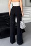 Women's Silver Lycra Beltless Palazzo Trousers, 4 Season Crepe Gathering Fabric - 4