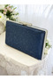 Navy Blue Color One Side Stone Embellished Women's Evening Dress Bag with Stone Handle - 3