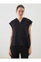 Lcwaikiki Classic Black Hooded Oversize Women's T-Shirt