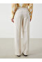 Beige Standard Fit Straight Linen Blend Women's Trousers by Güli̇s Gi̇yi̇m - 4