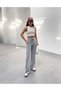 Women's Indigo Striped Knitted Fabric Loose Wide Leg Waist Lace up High Waist Palazzo Pants