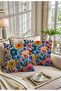 Punch Embroidery Pattern Digital Printed 2-Piece Throw Pillow in Blue and Yellow Colors - Pillowcase Luxury Velvet