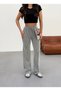 Women's Black Striped Knitted Fabric Loose Wide Leg Waist Lace up High Waist Palazzo Pants - 6