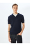 Short Sleeve Cotton Hair Braid Textured Polo Neck Knitwear T-Shirt - 3