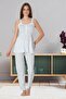 Women's Blue Striped Special Design Straps Cotton Maternity Maternity Dressing Gown Pajama Set Set - 2