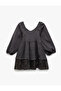 Ruffled Lace Detailed Cotton Balloon Sleeve Muslin Dress - 2
