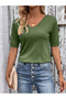 Summer Blouse V-Neck Lycra Short Sleeve Knitwear Mint Blouse