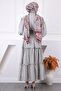 Gray Front Embroidered Waist Belted Dress - 3