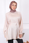 Beige Waist Belted Shiny Tunic