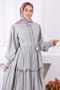 Gray Front Embroidered Waist Belted Dress - 4