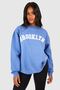 Brooklyn Written Sweatshirt - Baby Blue Printed Oversize Thick Winter Crew Neck