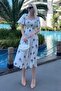 Blue Patterned Elastic Waist Midi Dress - MG2101 - 8