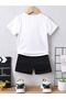Paris Cotton Kids Set - White T-Shirt Black Shorts Printed Girls Boys Summer Crew Neck - 2