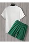 Sculpture Art T-Shirt Shorts - White Neffti Green Shorts T-Shirt Set Printed Oversize Crew Neck - 2