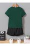 Ideal Cotton Kids Set - Nefti T-Shirt Black Shorts Printed Girls Boys Summer Crew Neck - 2