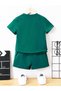 Los Angeles California Printed Cotton Children's Green Shorts T-Shirt Set - Children's Summer Crew Neck - 2