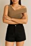 Women's Asymmetrical Collar Knitwear Mink Crop Blouse 0265 - 2